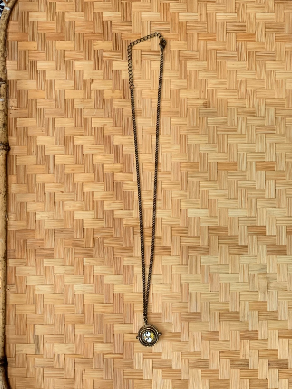 Antique-Style Bronze Pendant Necklace with Clear Crystal